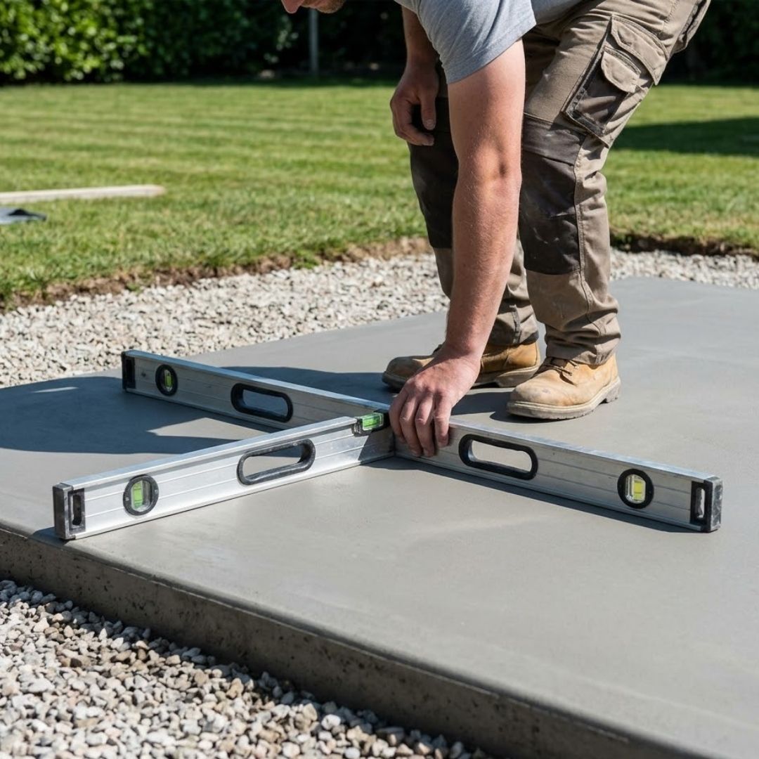 Level concrete platform for hot tub.