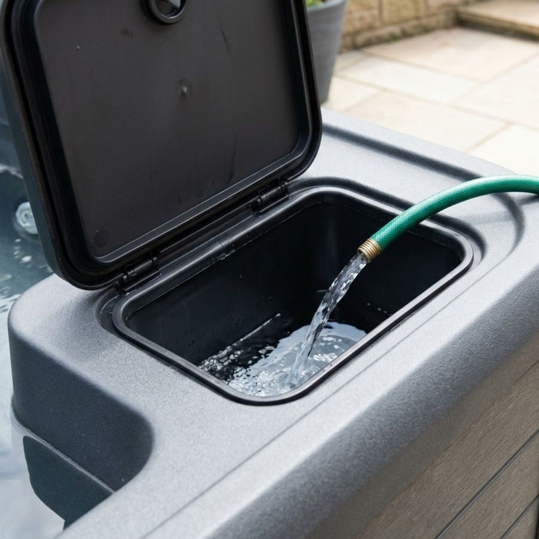 A hot tub being filled with water.