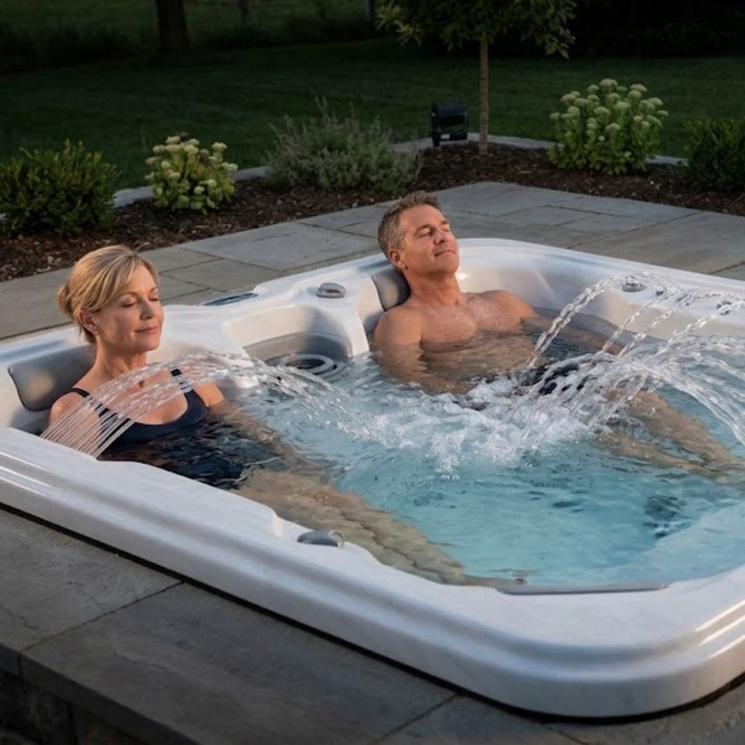 A couple in a swim spa.